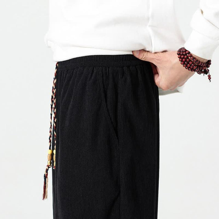 Buddha Stones Fall Winter Casual Boho Drawstring Solid Ankle Pants Corduroy Men's Straight Leg Pants With Pockets - image 24