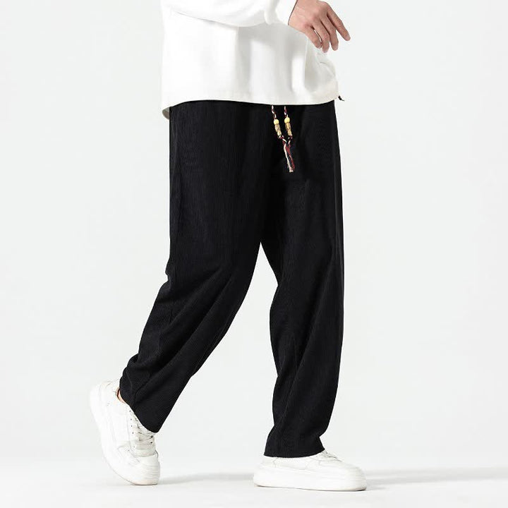 Buddha Stones Fall Winter Casual Boho Drawstring Solid Ankle Pants Corduroy Men's Straight Leg Pants With Pockets - image 17