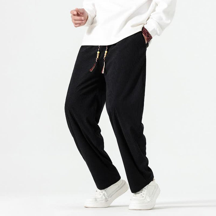 Buddha Stones Fall Winter Casual Boho Drawstring Solid Ankle Pants Corduroy Men's Straight Leg Pants With Pockets - image 22