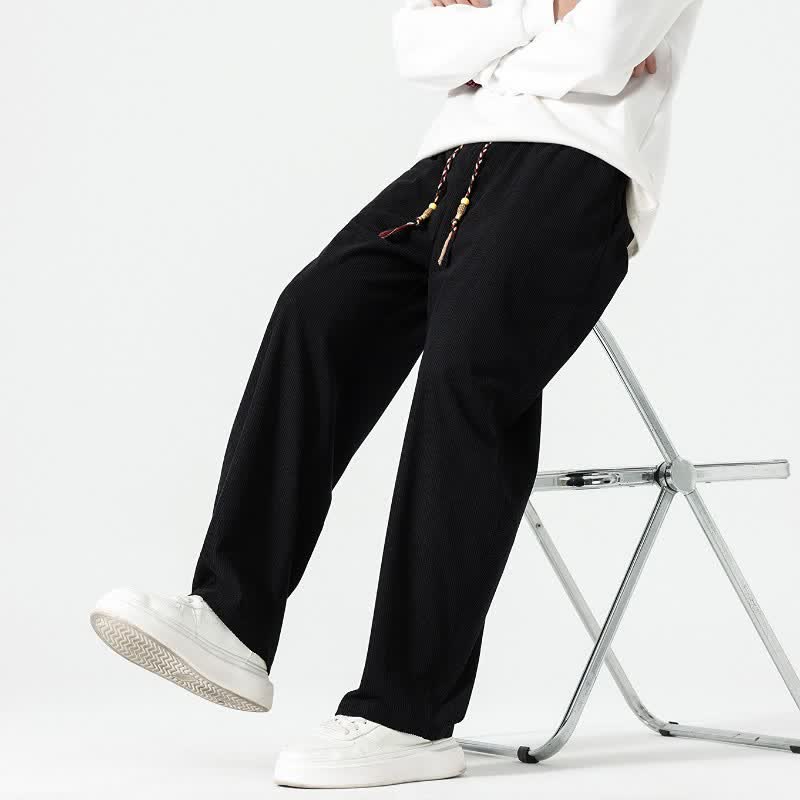 Buddha Stones Fall Winter Casual Boho Drawstring Solid Ankle Pants Corduroy Men's Straight Leg Pants With Pockets - image 21