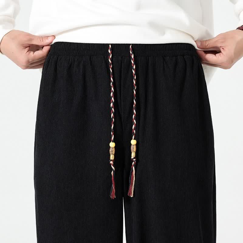 Buddha Stones Fall Winter Casual Boho Drawstring Solid Ankle Pants Corduroy Men's Straight Leg Pants With Pockets - image 23