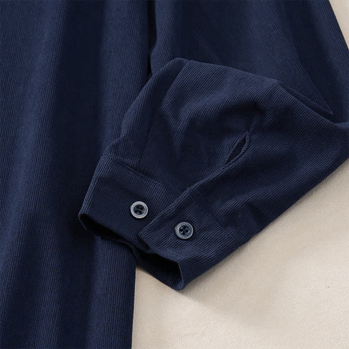Buddha Stones Spring Casual Simple Solid Corduroy Men's Long Sleeve Shirts With Patch Pockets - image 24