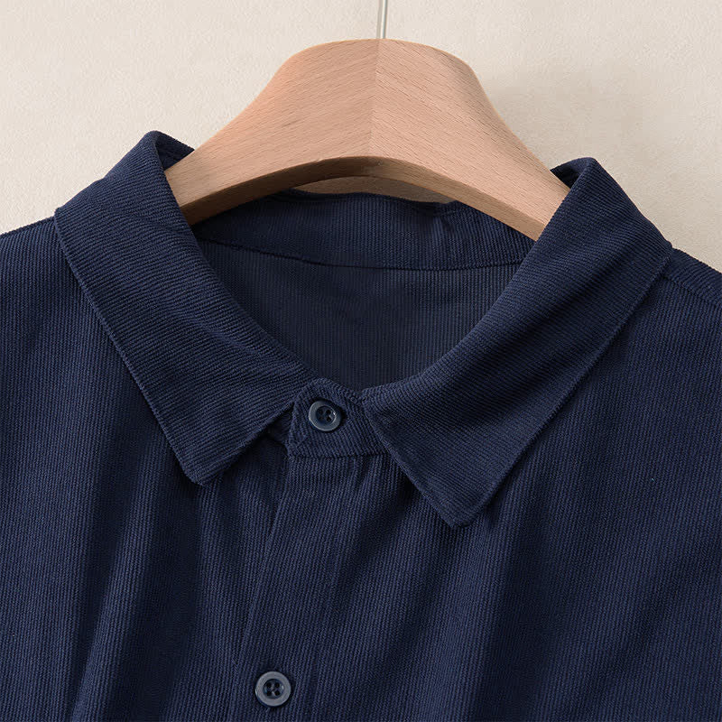 Buddha Stones Spring Casual Simple Solid Corduroy Men's Long Sleeve Shirts With Patch Pockets - image 20