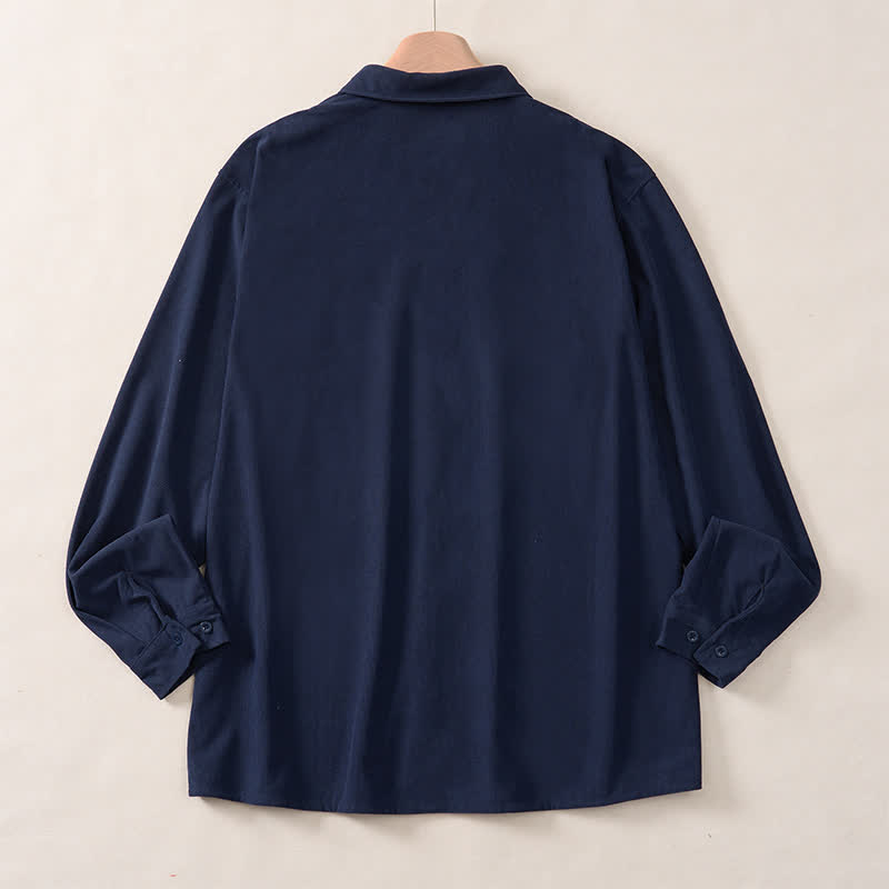 Buddha Stones Spring Casual Simple Solid Corduroy Men's Long Sleeve Shirts With Patch Pockets - image 19