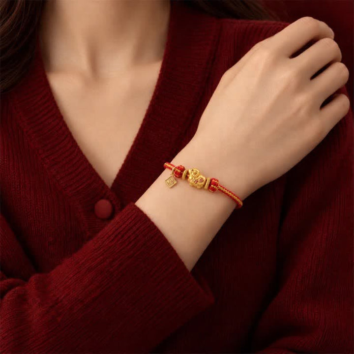 Buddha Stones Year of the Goat Copper Coins Sheep Ram Braided Red String Peace Fu Character Charm Bracelet - image 15