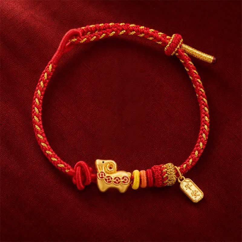 Buddha Stones Year of the Goat Copper Coins Sheep Ram Braided Red String Peace Fu Character Charm Bracelet - image 1