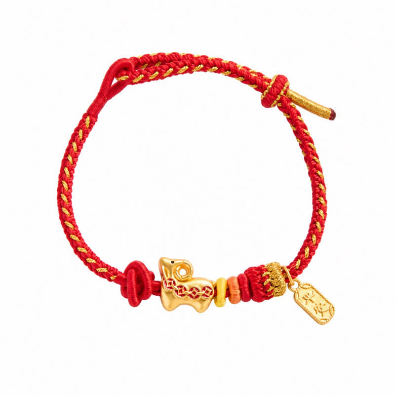 Buddha Stones Year of the Goat Copper Coins Sheep Ram Braided Red String Peace Fu Character Charm Bracelet - image 5