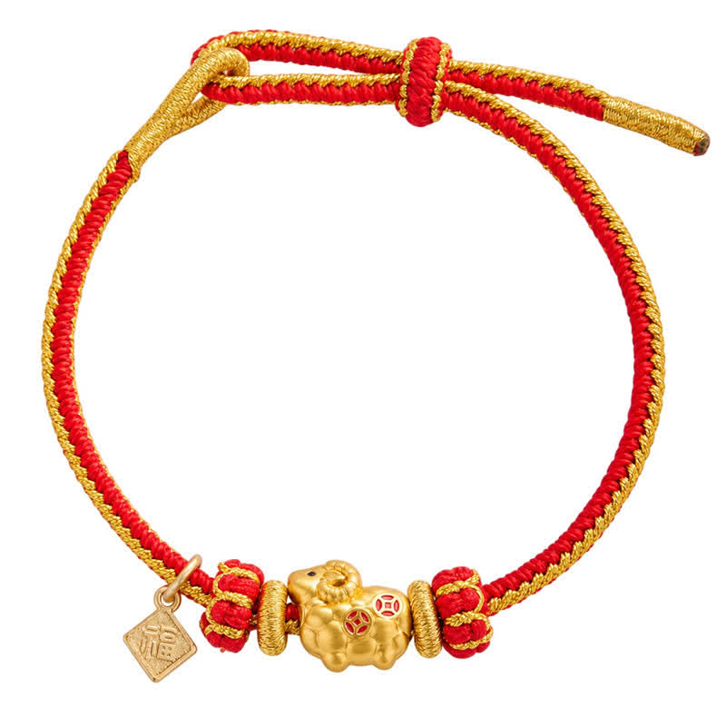 Buddha Stones Year of the Goat Copper Coins Sheep Ram Braided Red String Peace Fu Character Charm Bracelet - image 16