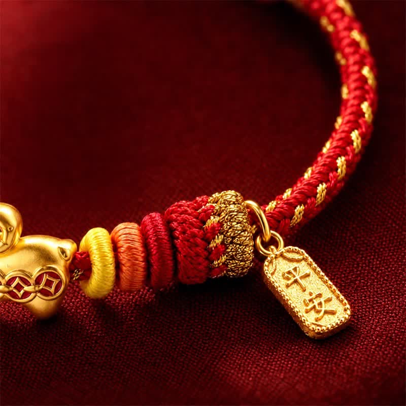 Buddha Stones Year of the Goat Copper Coins Sheep Ram Braided Red String Peace Fu Character Charm Bracelet - image 2