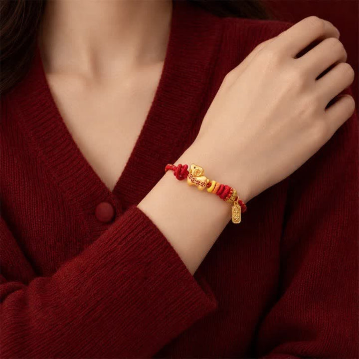 Buddha Stones Year of the Goat Copper Coins Sheep Ram Braided Red String Peace Fu Character Charm Bracelet - image 4