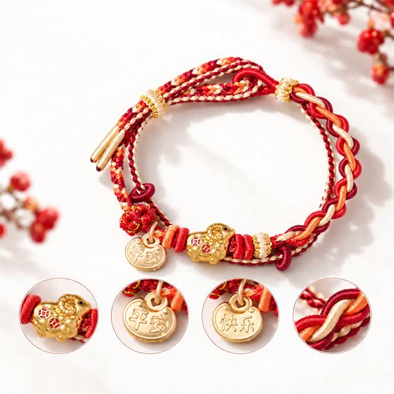 Buddha Stones Year of the Goat Copper Coins Sheep Ram Braided Red String Peace and Happiness Charm Bracelet - image 3