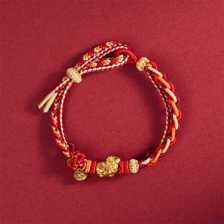 Buddha Stones Year of the Goat Copper Coins Sheep Ram Braided Red String Peace and Happiness Charm Bracelet - image 9