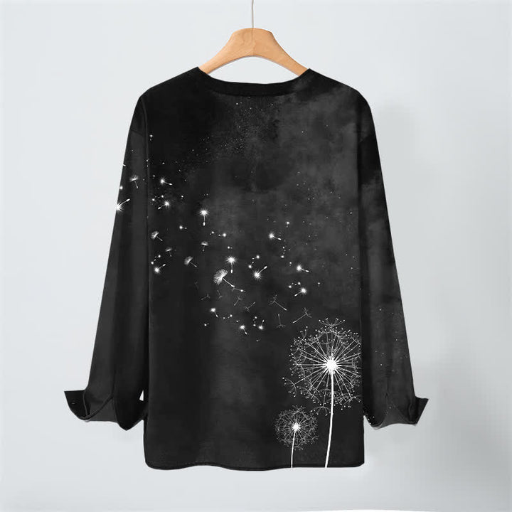 Buddha Stones Cotton Dandelion Seed Pattern V-Neck Buttons Men's Long Sleeve Shirts - image 17