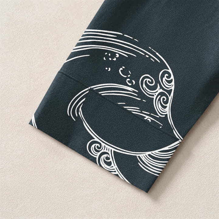 Buddha Stones Cotton Cloud Wave Pattern V-Neck Buttons Men's Long Sleeve Shirts - image 19