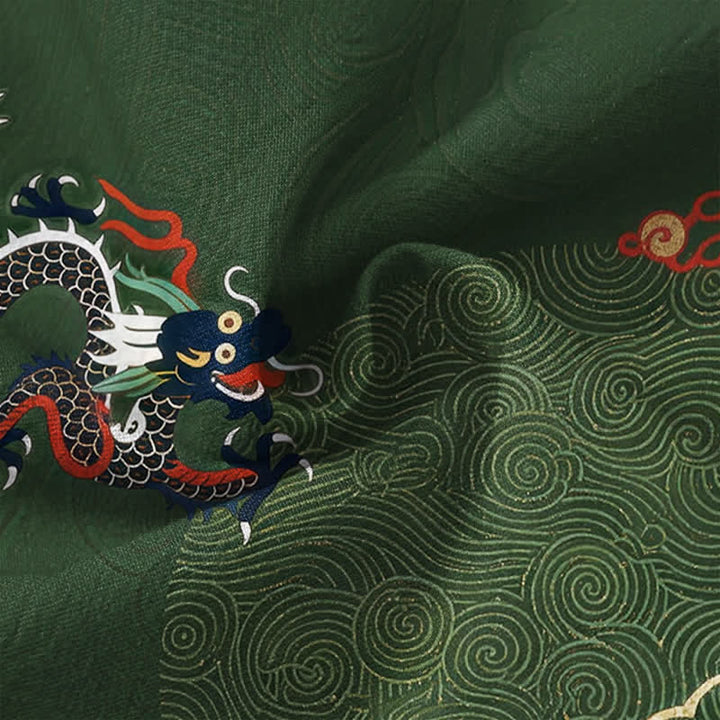 Buddha Stones Cotton Dragon Cloud Pattern V-Neck Buttons Men's Long Sleeve Shirts - image 6
