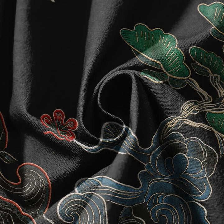 Buddha Stones Pure Cotton Auspicious Cloud Pine Pattern Drawstring Men's Harem Pants With Pockets - image 5