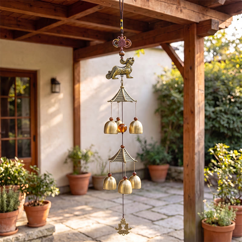 Buddha Stones Copper Pi Xiu Wealth Tower Six Bells Wealth Wind Chime - Pi Xiu - image 0