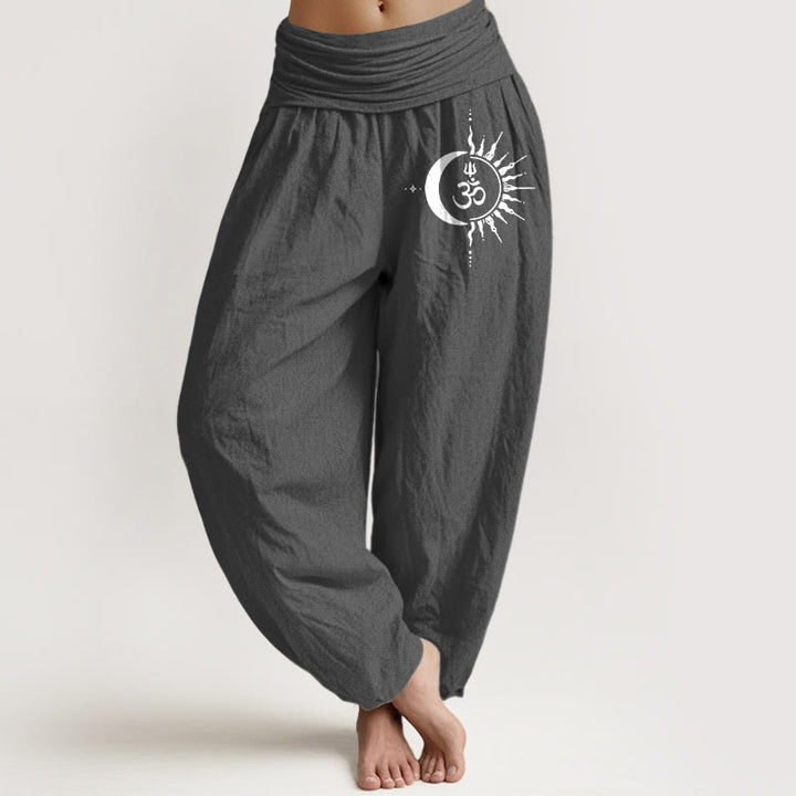 Buddha Stones Pure Cotton Boho Om Circle Pattern Women's Elastic Waist Harem Pants - DimGray - US16，UK/AU20，EU48 (3XL) - image 0