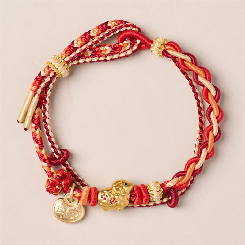 Buddha Stones Year of the Goat Copper Coins Sheep Ram Braided Red String Peace and Happiness Charm Bracelet - Peace and Happiness - image 0