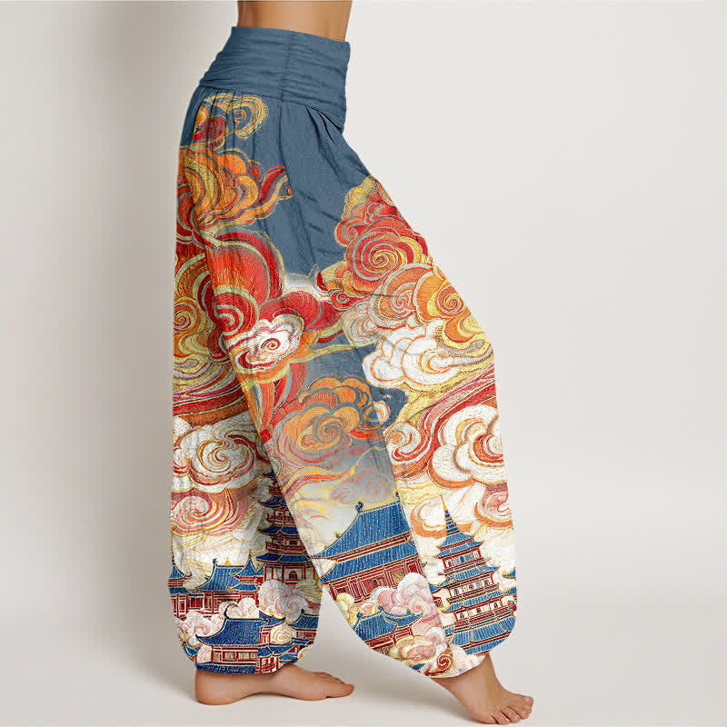 Buddha Stones Cotton Ethnic Floral Spiral Pattern Women's Elastic Waist Harem Pants - image 2