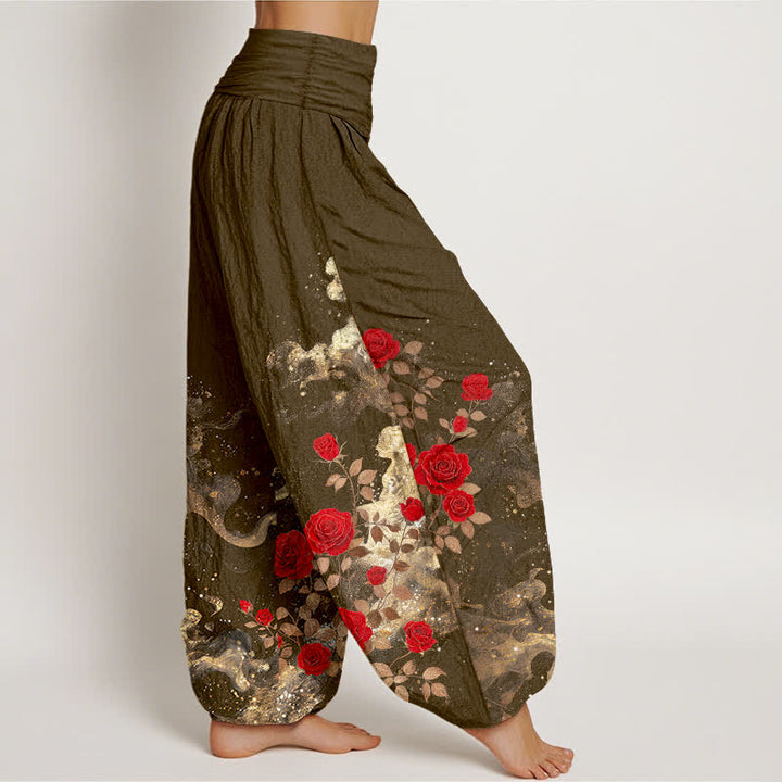 Buddha Stones Cotton Bohemian Rose Cloud Pattern Women's Elastic Waist Harem Pants - image 10