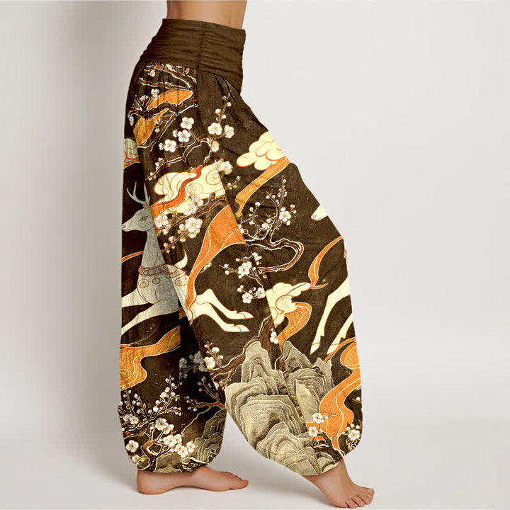 Buddha Stones Cotton Deer Blossom Mountain Pattern Women's Elastic Waist Harem Pants - image 10