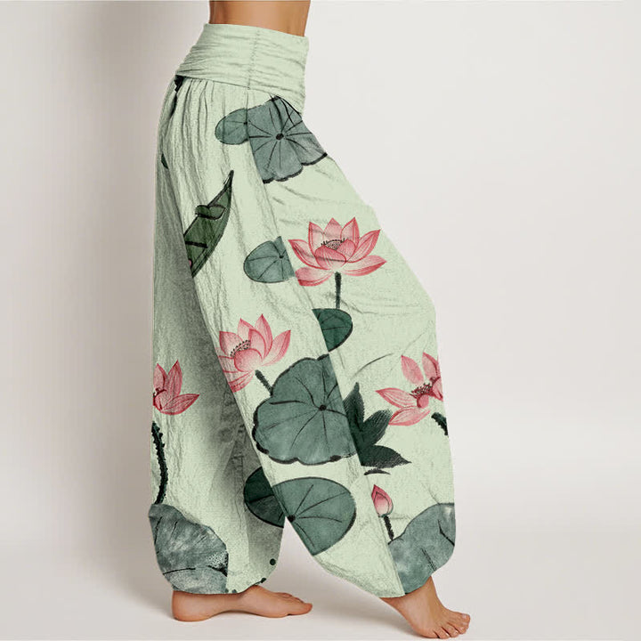 Buddha Stones Cotton Oriental Lotus Pattern Women's Elastic Waist Harem Pants - image 10