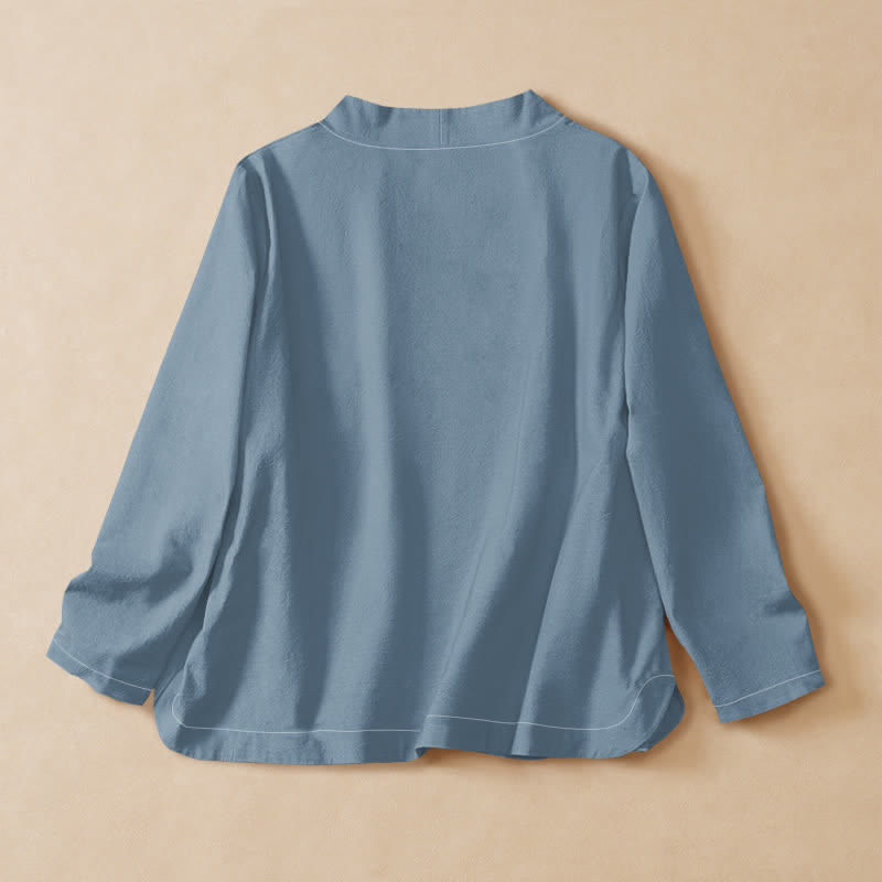 Buddha Stones Cotton Eastern Crane Pattern Wrap V-Neck Lace-up Women's Long Sleeve Shirts Kimono - image 8