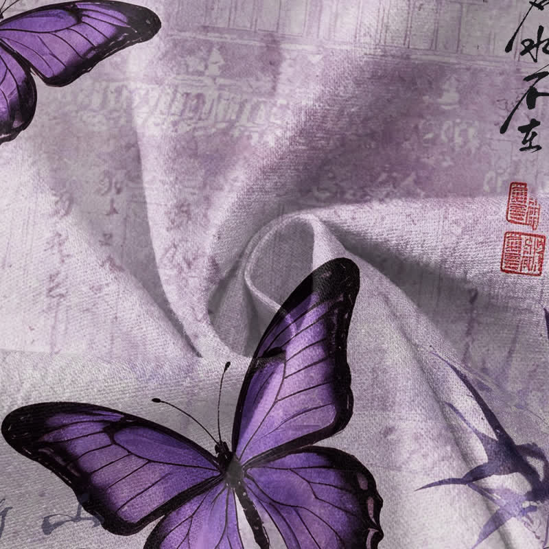 Buddha Stones Cotton Bamboo Butterfly Print Wrap V-Neck Lace-up Women's Long Sleeve Shirts Kimono - image 4