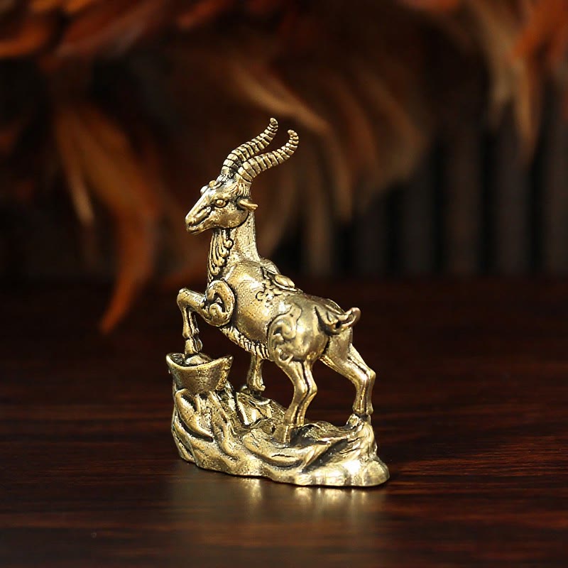 Buddha Stones Vintage Copper Climbing Goat Wealth Cute Animal Decor - Copper(Wealth ♥ Luck) - image 0