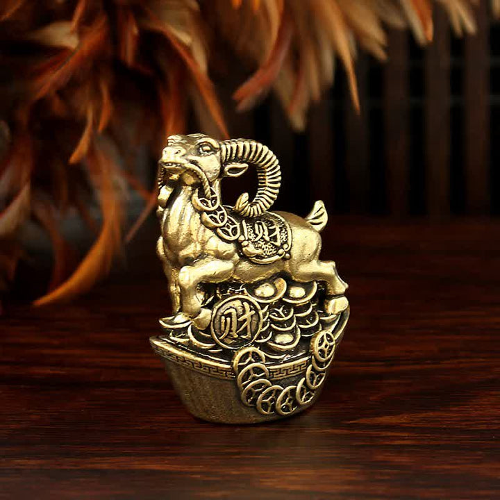 Buddha Stones Copper Goat with Coin Base Good Fortune Cute Animal Decor - image 1