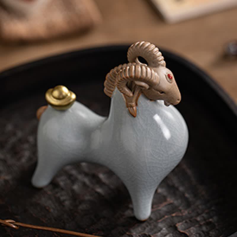 Buddha Stones Ceramic Goat Ram Prosperity Crackle Glaze Cute Animal Decor - image 13