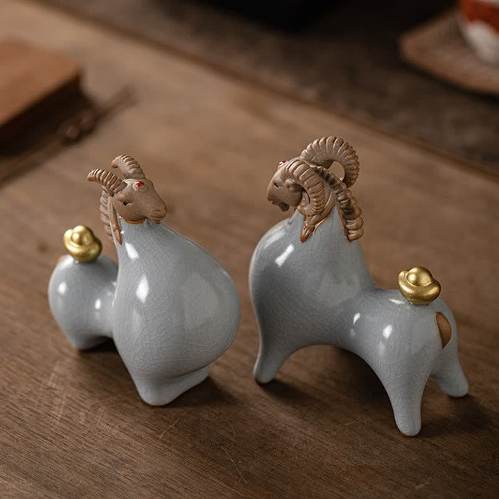 Buddha Stones Ceramic Goat Ram Prosperity Crackle Glaze Cute Animal Decor - image 24