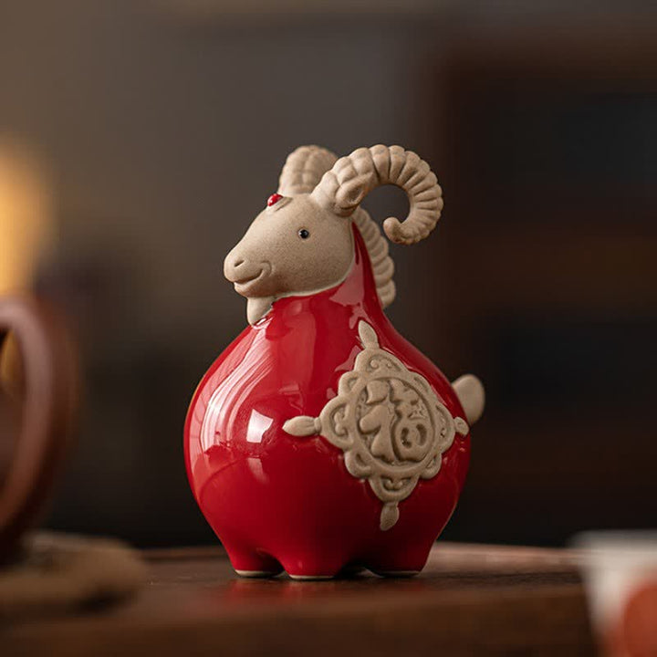 Buddha Stones Ceramic Fu Character Blessing Goat Figurine Cute Animal Decor - image 2