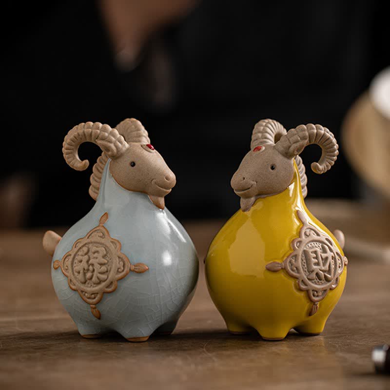 Buddha Stones Ceramic Fu Character Blessing Goat Figurine Cute Animal Decor - image 18