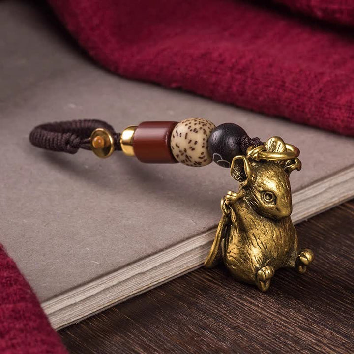 Buddha Stones Brass Chinese Zodiac Luck Braided Charm Keychains - Rat - image 8