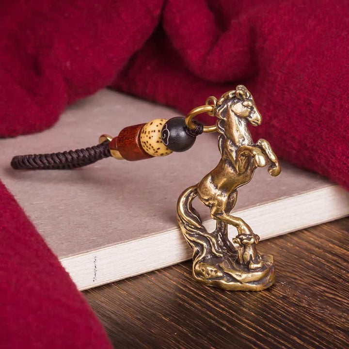 Buddha Stones Brass Chinese Zodiac Luck Braided Charm Keychains - Horse - image 21
