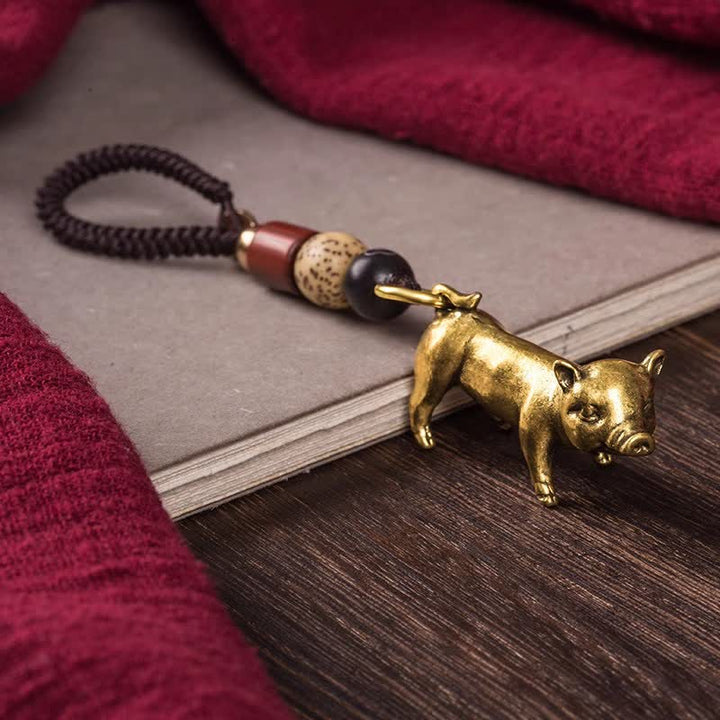 Buddha Stones Brass Chinese Zodiac Luck Braided Charm Keychains - Pig - image 29