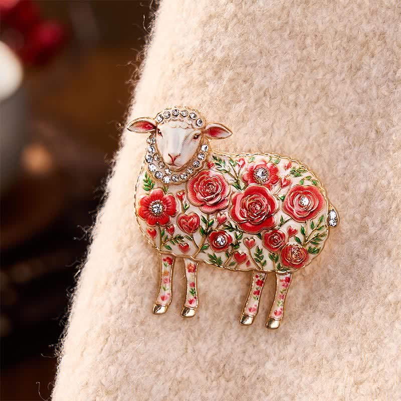 Buddha Stones Year of the Goat Copper Ram Relief Carving Flower Design Energy Brooch - Red Approx. 4.5*4.5 cm - image 1