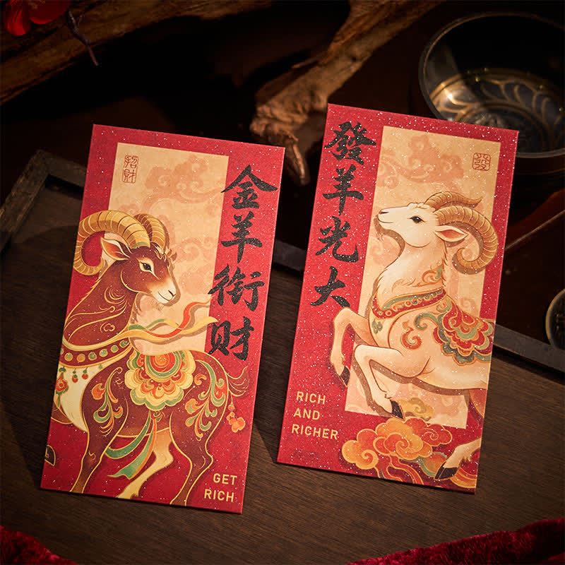 Buddha Stones 6Pcs Year of the Goat Traditional Chinese Year Blessing Red Envelope Set - image 8
