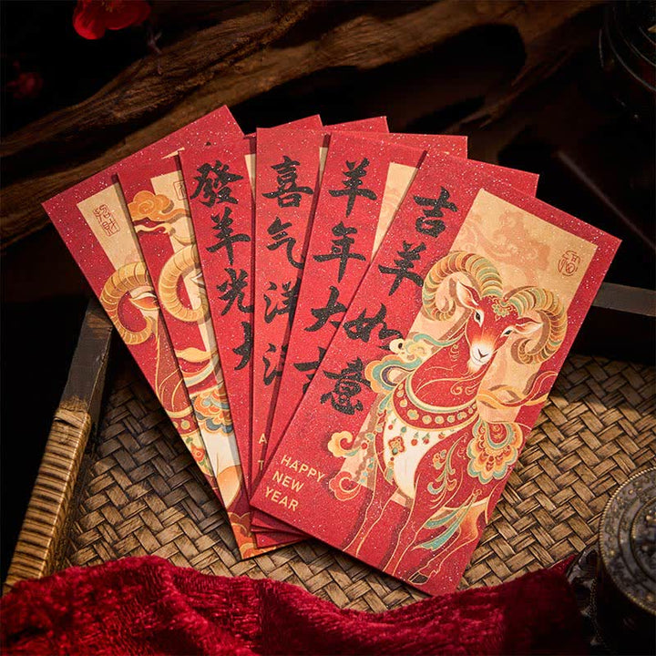 Buddha Stones 6Pcs Year of the Goat Traditional Chinese Year Blessing Red Envelope Set - image 2
