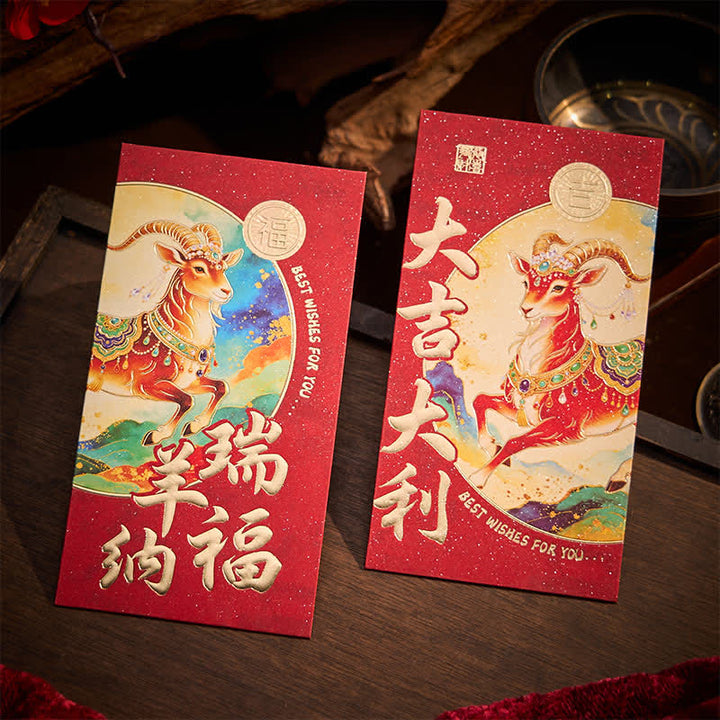 Buddha Stones 6Pcs Year of the Goat Good Fortune Prosperity Chinese New Year Red Envelope Set - image 5