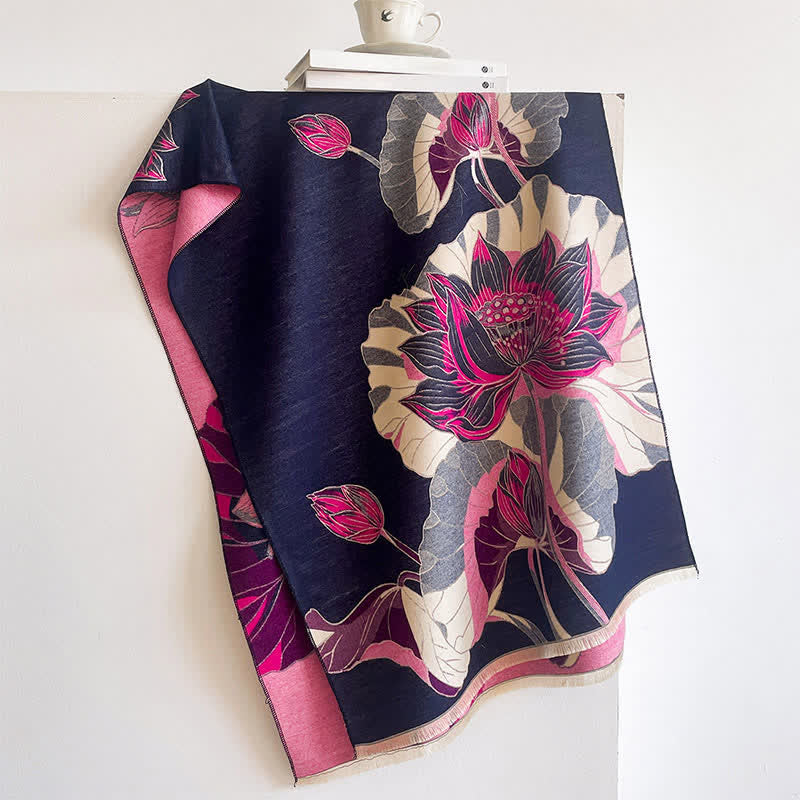 Buddha Stones Spring Fall Lotus Botanical Print Tassel Women's Scarf - image 7