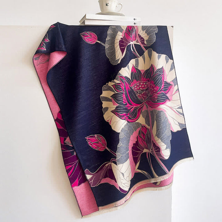 Buddha Stones Spring Fall Lotus Botanical Print Tassel Women's Scarf - image 7