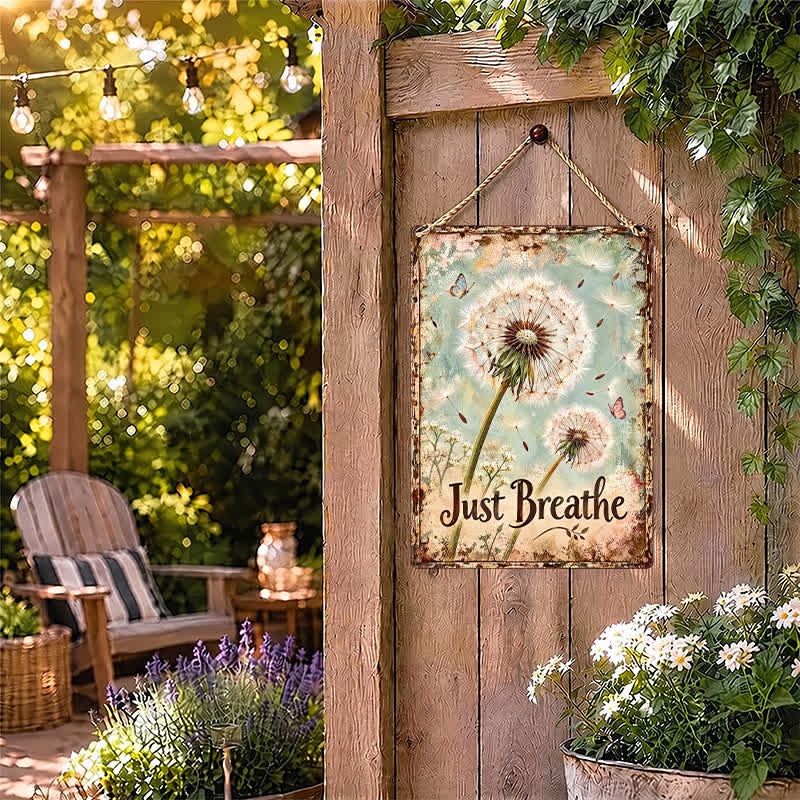 Buddha Stones "Just Breathe" Dandelion Rustic Design Hanging Metal Iron Meaningful Symbols Wall Art - image 8