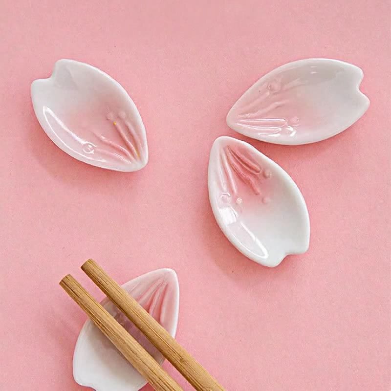 Buddha Stones Pink Sakura Petal Ceramic Japanese Style Elegant Chopstick Holder - One Petal - image 0