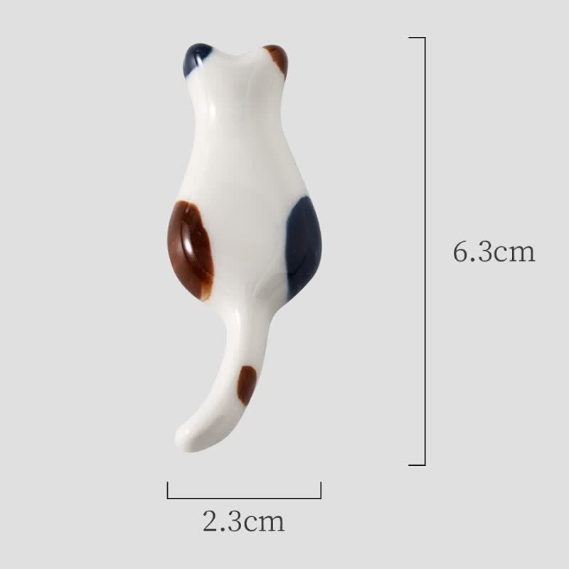 Buddha Stones Hand-Painted Cute Cat Ceramic Tabletop Chopstick Holder - Calico Cat(Approx. 6.3 cm × 2.3 cm × 0.9 cm) - image 1