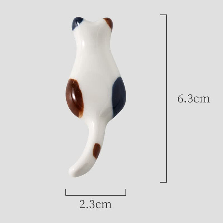 Buddha Stones Hand-Painted Cute Cat Ceramic Tabletop Chopstick Holder - Calico Cat(Approx. 6.3 cm × 2.3 cm × 0.9 cm) - image 1