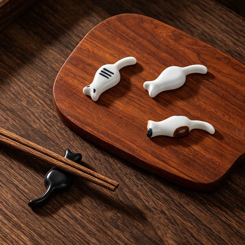 Buddha Stones Hand-Painted Cute Cat Ceramic Tabletop Chopstick Holder - image 0