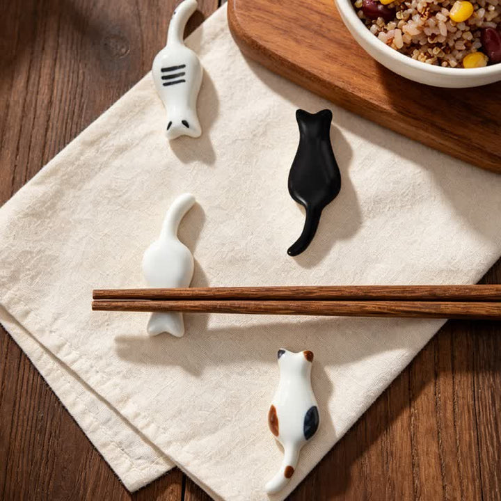 Buddha Stones Hand-Painted Cute Cat Ceramic Tabletop Chopstick Holder - image 11